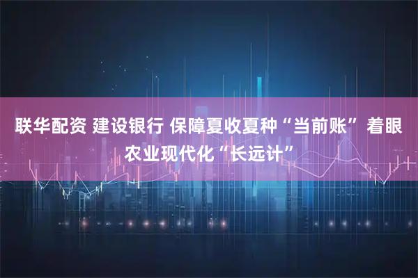 联华配资 建设银行 保障夏收夏种“当前账” 着眼农业现代化“长远计”