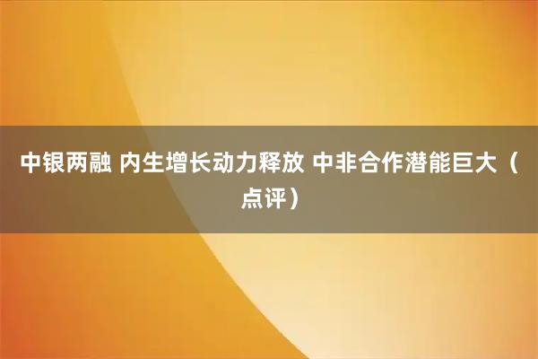 中银两融 内生增长动力释放 中非合作潜能巨大（点评）